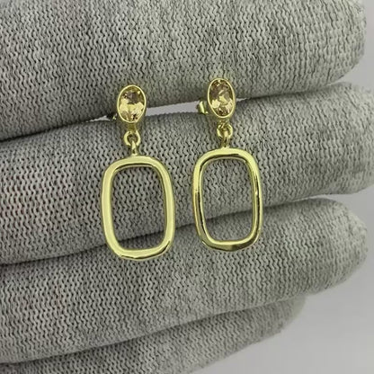 18K Gold Plated Oval Frame Gemstone Earrings – Wholesale Jewelry TGE1009 EM-1263