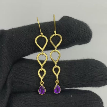 18K Gold Plated Linked Design Colorful Gemstone Earrings Jewelry TGE1008 EM-1266