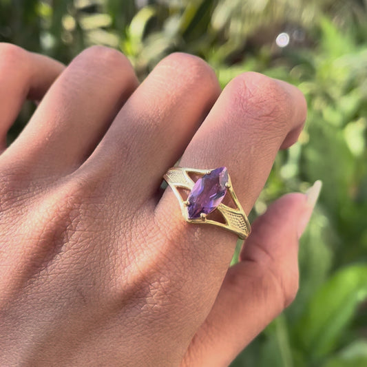 18K Gold Plated Marquise Shape Colorful Stone Ring Fashion Jewelry TGR1002 RM-1727