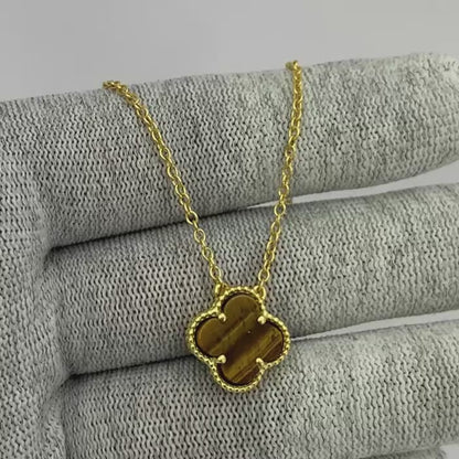 18K Gold Plated Clover Necklace Jewelry with Tiger Eye/Onyx/MOP Stone TGN1012 NM-1041