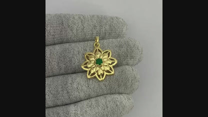 18K Gold Plated Colorful Gemstone Lotus Pendant Spiritual Jewelry TGP1007 PM-1747