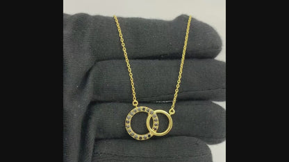 18K Gold Plated Linked Double Circles Necklace with Colored Stones TGN1002 NM-1031