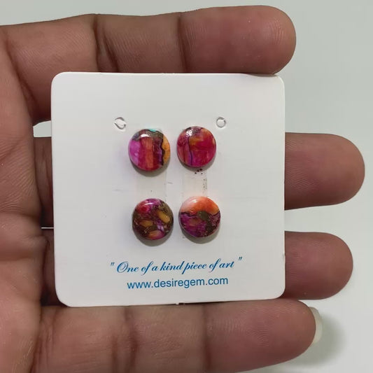 Natural Kingman Orange Dahlia Turquoise 9x9x3 mm Oval Shape Polished Gemstone Set of 4 LS78-09450