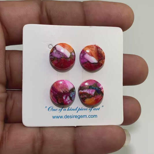 Natural Kingman Orange Dahlia Turquoise 13x13x4 mm Round Shape Polished Gemstone Set of 4 LS78-09457