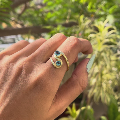 18K Gold Plated Dual Colorful Gemstone Wrap Ring Fashion Jewelry TGR1007 RM-1039