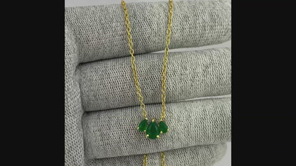 18K Gold Plated Triple Teardrop Gemstone Necklace Fashion Jewelry TGN1015 NM-1044
