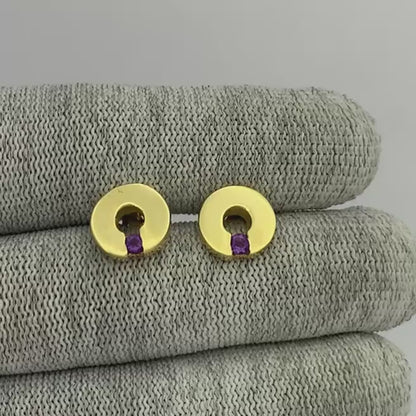 18K Gold Plated Circular Gemstone Studs, Everyday Earrings for Women TGE1028 EM-1281