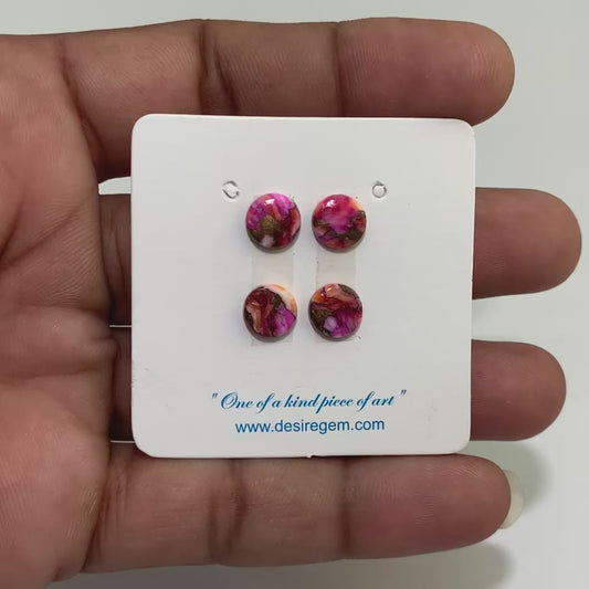 Natural Kingman Orange Dahlia Turquoise 8x8x2 mm Round Shape Polished Gemstone Set of 4 LS78-09448