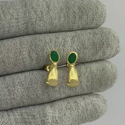 Handcrafted Oval Colorful Gemstone Huggie Earrings 18K Gold Plated TGE1026 EM-1279
