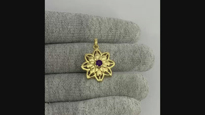 18K Gold Plated Colorful Gemstone Lotus Pendant Spiritual Jewelry TGP1007 PM-1747
