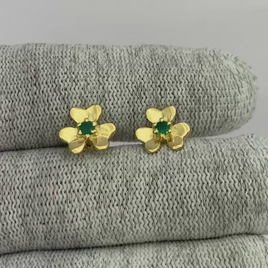 Dainty 18K Gold Plated Floral Colorful Gemstone Stud Earrings TGE1021 EM-1277
