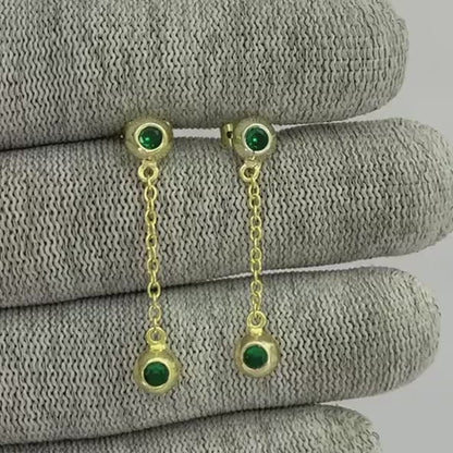 18K Gold Plated Gemstone Chain Drop Earrings for Women, Elegant TGE1050 EM-1303