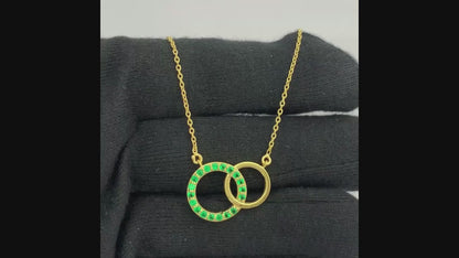 18K Gold Plated Linked Double Circles Necklace with Colored Stones TGN1002 NM-1031