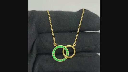 18K Gold Plated Linked Double Circles Necklace with Colored Stones TGN1002 NM-1031