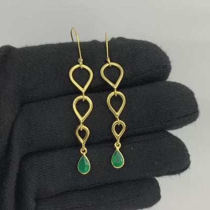 18K Gold Plated Linked Design Colorful Gemstone Earrings Jewelry TGE1008 EM-1266