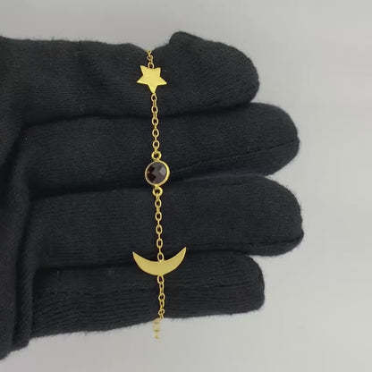 18K Gold Plated Star Moon Colorful Gemstone Bracelet – Desiregem USA TGB1008 BM-1056