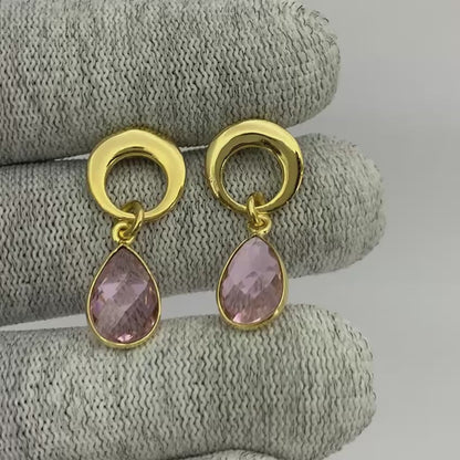 Modern Circle Teardrop Colorful Gemstone Earrings in 18K Gold Plated TGE1024 EM-1259