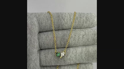 18K Gold Plated Two-Stone Heart Inspired Gemstone Pendant Necklace TGN1013 NM-1042