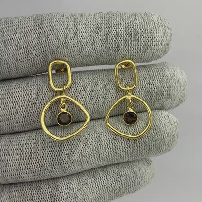 Modern Organic Shape Gemstone Earrings Jewelry in 18K Gold Plated TGE1018 EM-1273