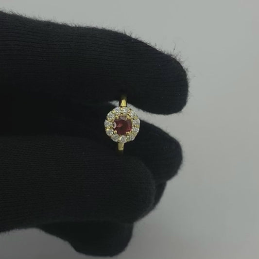 18K Gold Plated Halo Ring Round Gemstone with Sparkling CZ Accents TGR1061 RM-1784
