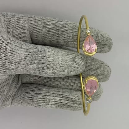 18K Gold Plated Pear Cut Gemstone with CZ Bangle Bracelet for Women TGB1003 BM-1051