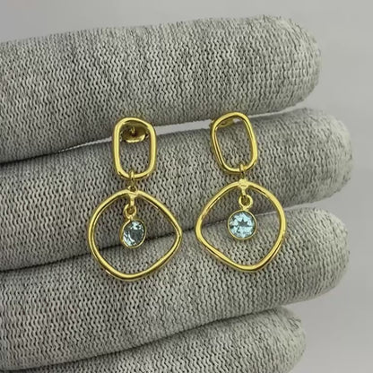 Modern Organic Shape Gemstone Earrings Jewelry in 18K Gold Plated TGE1018 EM-1273