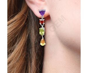 Natural Multi Stones Earrings DGE1057 E-1061, 4x6 mm