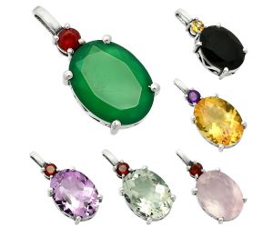 Natural Gemstones Oval Shape 925 Sterling Silver Pendant Jewelry DGP1020 P-1113, 12x16 mm