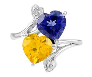 Lab Created Yellow Sapphire and Tanzanite Ring Size-9 DGR1071_J, 8x8 mm