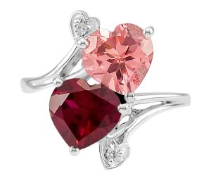 Lab Created Peach Morganite and Ruby Ring Size-7 DGR1071_P, 8x8 mm