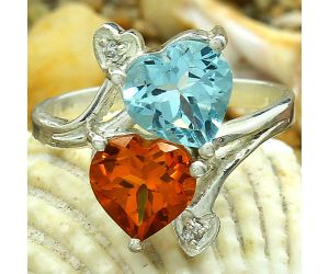 Lab Created Aquamarine and Padparadscha Sapphire Ring Size-8 DGR1071_R, 8x8 mm