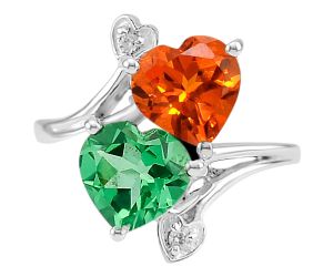 Lab Created Green Tourmaline and Padparadscha Ring Size-8.5 DGR1071_S, 8x8 mm