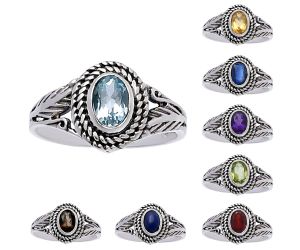 Natural Multi Stones 925 Silver Ring Size 5-8 Jewelry DGR1131 R-1044, 4x6 mm