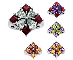 Natural Multi Stone 925 Sterling Silver Ring Size 6-9 Jewelry DGR1137 R-1021, 4x6 mm
