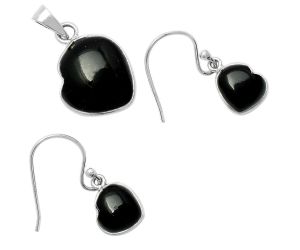 Heart Black Onyx - Brazil Pendant Earrings Set DGT01042