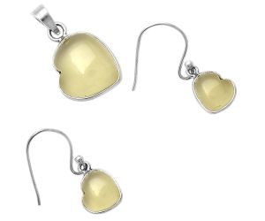 Heart Milky Lemon Quartz Pendant Earrings Set DGT01045
