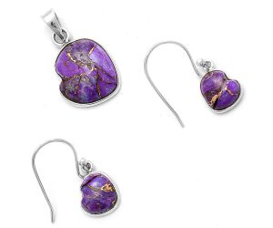 Heart Copper Purple Turquoise Pendant Earrings Set DGT01047