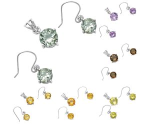 Natural Gemstones Round Shape 10x10 mm Pendant Earrings Set DGT01052 T-1003