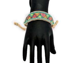 Handmade Colorful Bohemian Boho Seed Bead Loom Bracelet, Ethnic Native American Large Cuff Bracelets For Women FBR1001