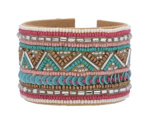 Handmade Colorful Bohemian Boho Seed Bead Loom Bracelet, Ethnic Large Cuff Bracelets For Women FBR1004