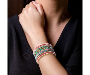 Handmade Colorful Bohemian Boho Seed Bead Loom Bracelet, Ethnic Large Cuff Bracelets For Women FBR1004