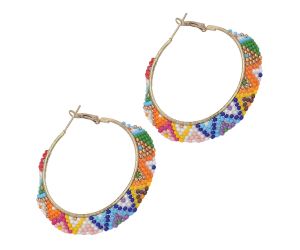 Handmade Colorful Native American Beaded Earrings,Hoop Dangle Earrings, Bohemia Boho Native Tassel Earrings FER1029