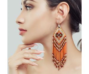 Handmade Colorful Native American Beaded Earrings,Hook Dangle Earrings, Bohemia Boho Native Tassel Earrings FER1034