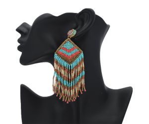Handmade Colorful Native American Beaded Earrings,Hook Dangle Earrings, Bohemia Boho Native Tassel Earrings FER1036