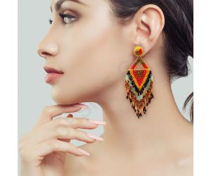 Handmade Colorful Native American Beaded Earrings,Seed Bead,Hoop Dangle Earrings, Bohemia,Native Tassel Earrings FER1037