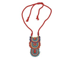 Handmade Multicolor Medallion Beaded Necklace Boho Native Handmade Seed Bead Tassel Necklace, Bohemian Beaded Necklace FNC1008