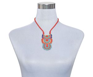 Handmade Multicolor Medallion Beaded Necklace Boho Native Handmade Seed Bead Tassel Necklace, Bohemian Beaded Necklace FNC1008