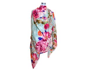 Premium Quality Floral Printed Scarf Silk and Wool Mix Lightweight MSW102