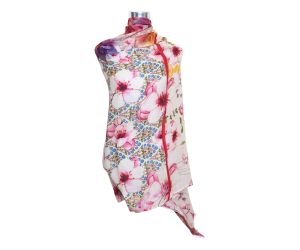 Premium Quality Floral Printed Scarf Silk and Wool Mix Lightweight MSW104