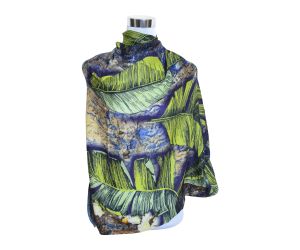 Premium and Soft Quality Leaf Printed Scarf Silk and Cashmere Wool MSW106